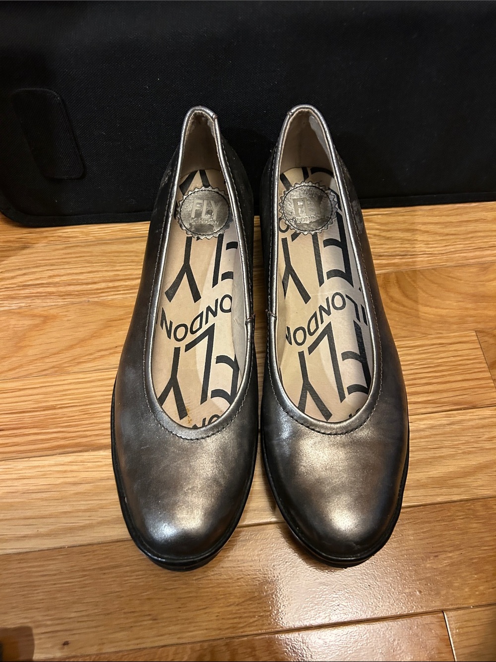 Fly London Metallic Pewter Slip-On Round-Toe Flats